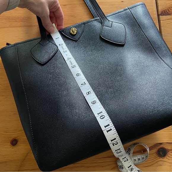 Anne Klein Sophisticated Black Leather Tote Bag with Minimalist Design 12.5"x15" - Picture 11 of 12